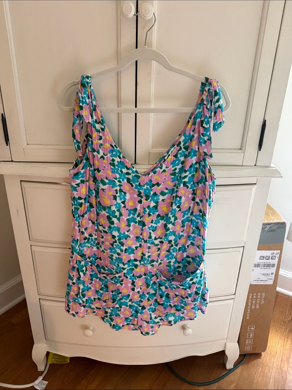 Show Me Your MuMu Floral Tie-Shoulder Romper in Pink, Teal & Yellow